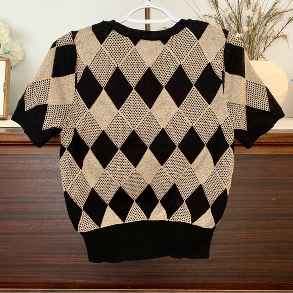 Zara Gold and Black Argyle Sweater, Size Medium - Picture 2 of 10